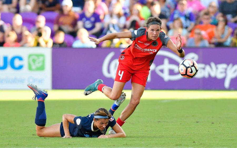 Emily Menges, professional soccer player for the Portland Thorns, in action.